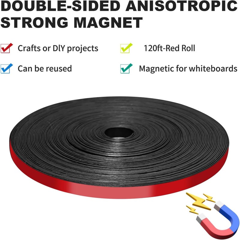 JINGZHAN Magnetic Tape Roll, 120 ft x 1/5 Inch Magnet Tape for Whiteboard, Reusable Magnetic Whiteboard Borders & Dividers for Classroom, Office, Art (Red) - Image 4